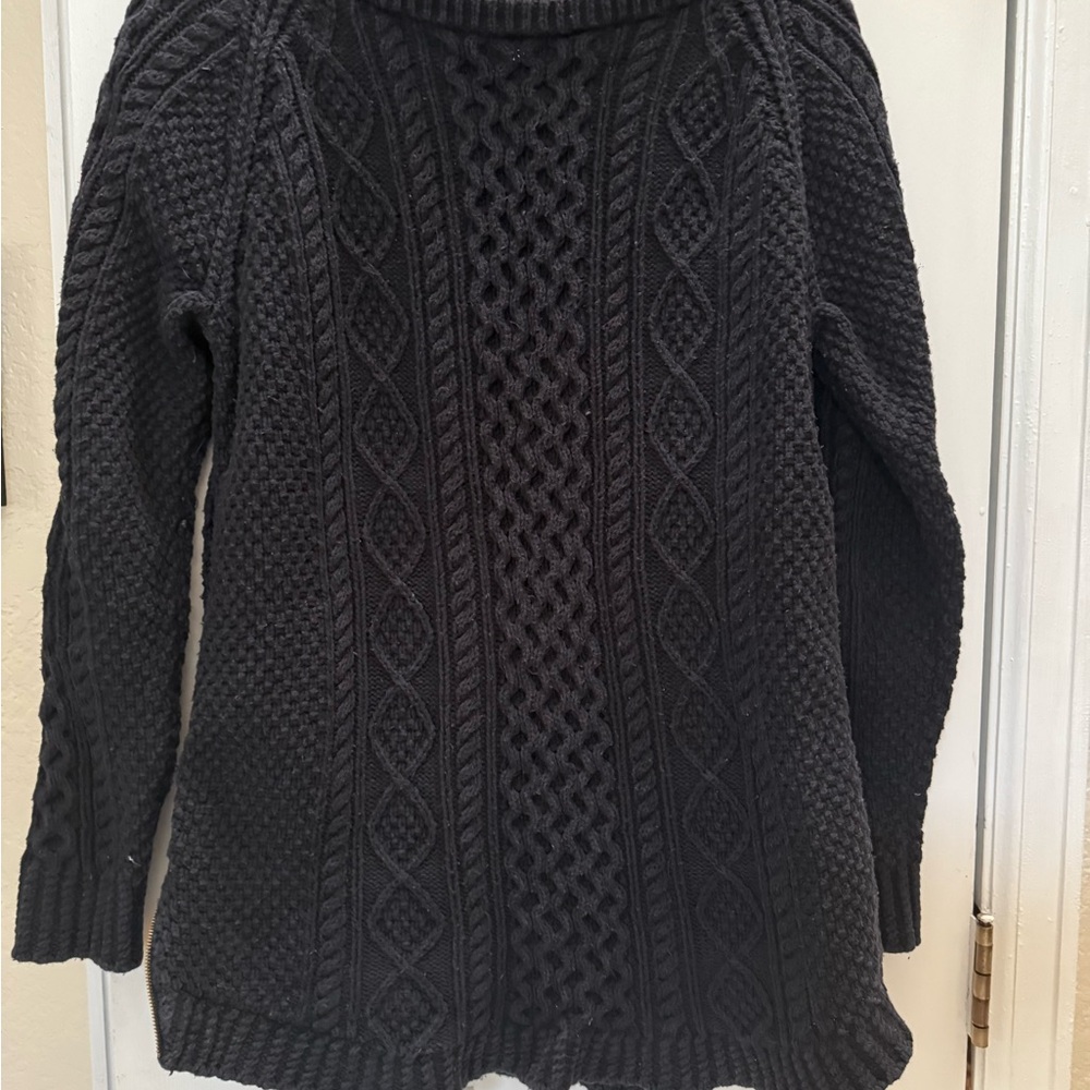 LL Bean Fishermen’s Women’s Cable Knit Tunic Sweater with Zipper Sides
